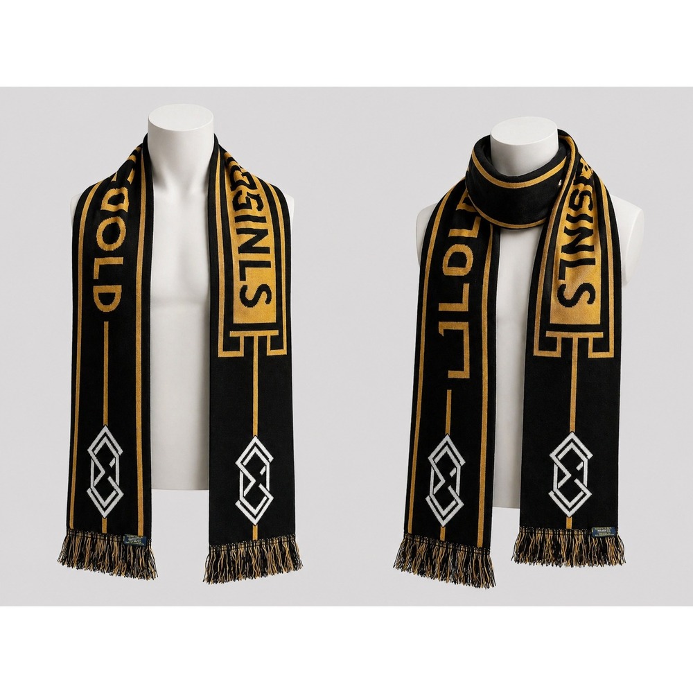 LAFC Global Scarves Originals Solid Gold Knit Black Gold Fringed Fan Scarf